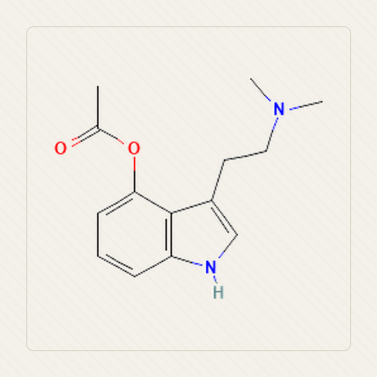 4-AcO-DMT O-acetylo-psylocyna，分子結構的教學圖