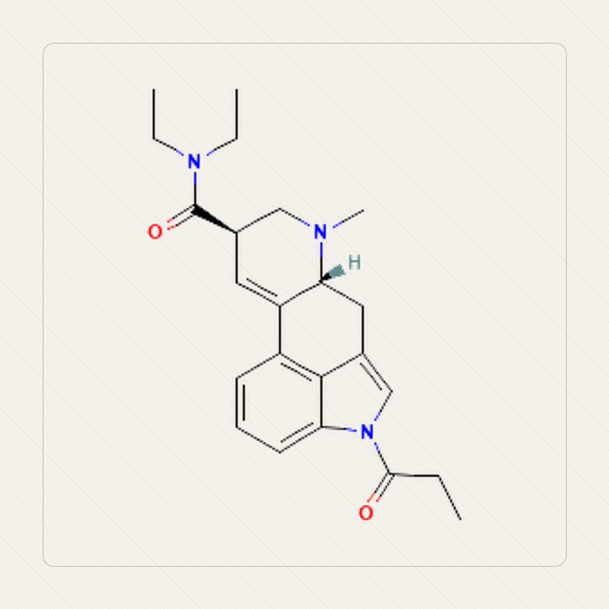 1P-LSD 1-propionylo-LSD，分子結構的教學圖