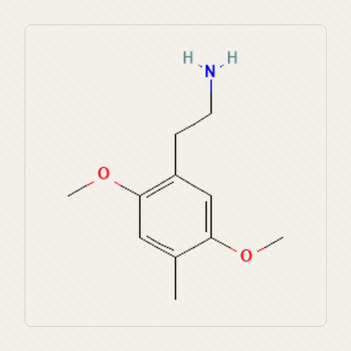 2C-D 2,5-dimetoksy-4-metylofenetyloamina，分子結構的教學圖