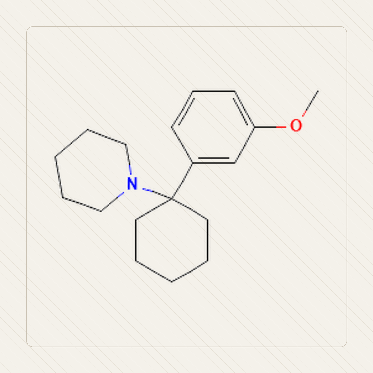 3-MeO-PCP 3-metoksyfencyklidyna，分子結構的教學圖