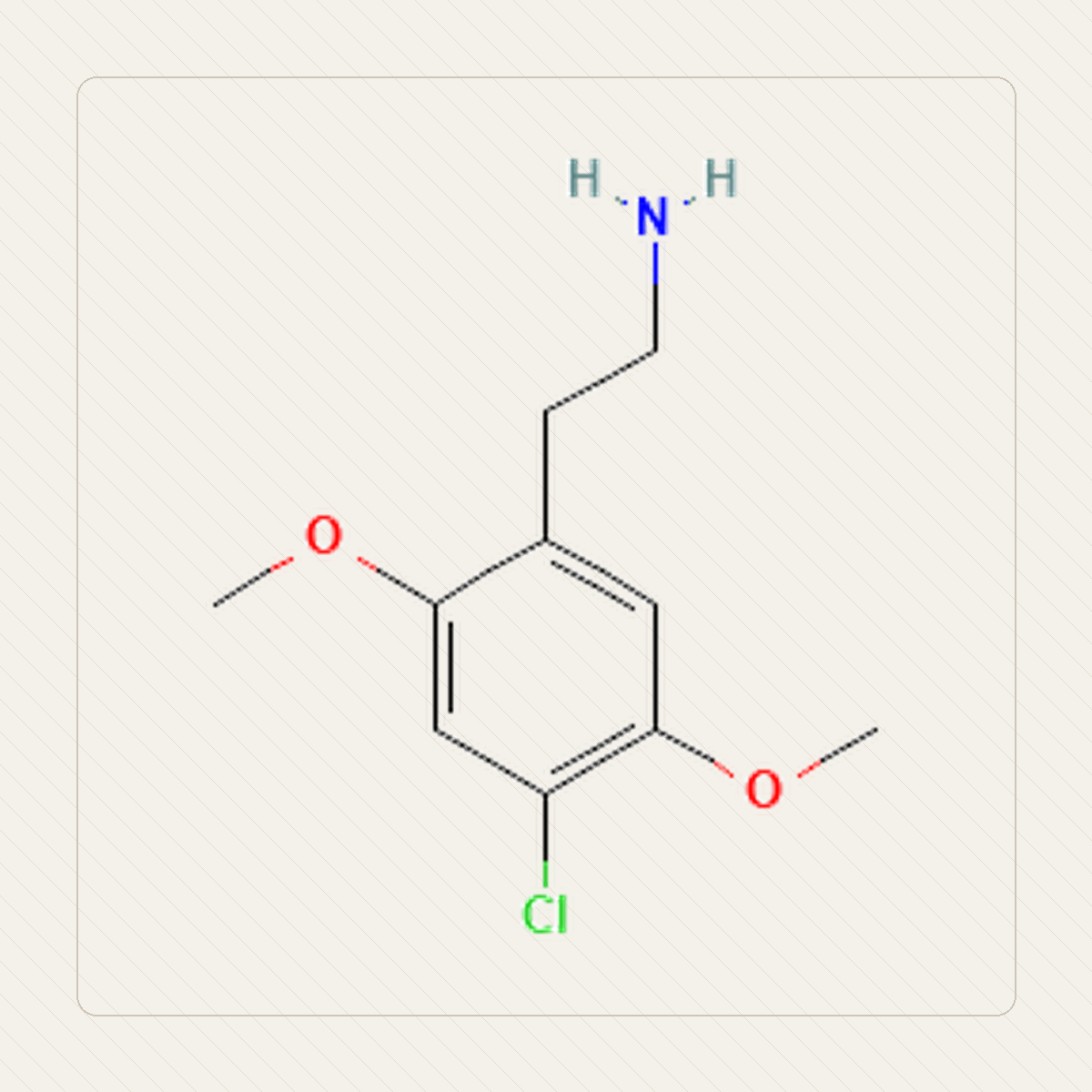 2C-C 2,5-dimetoksy-4-chlorofenetyloamina，分子結構的教學圖