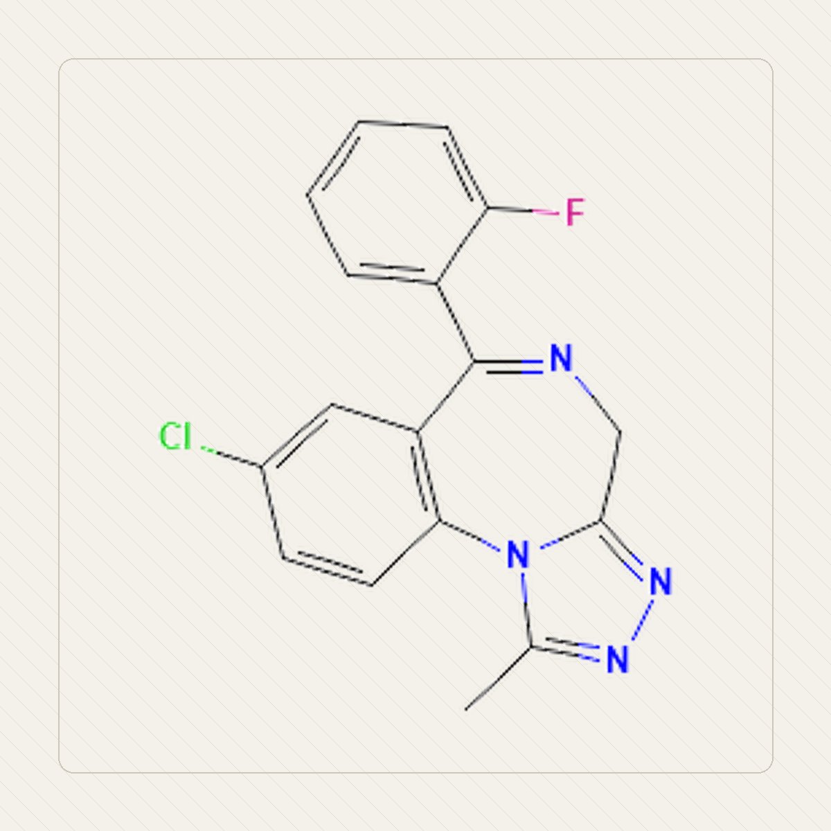 Flualprazolam，分子結構的教學圖
