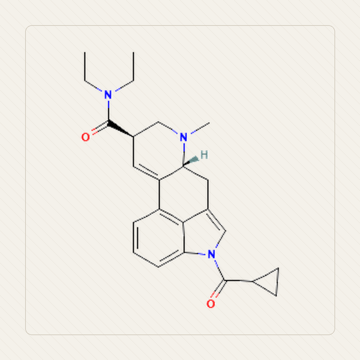 1cP-LSD 1-cyclopropionylo-LSD，分子結構的教學圖