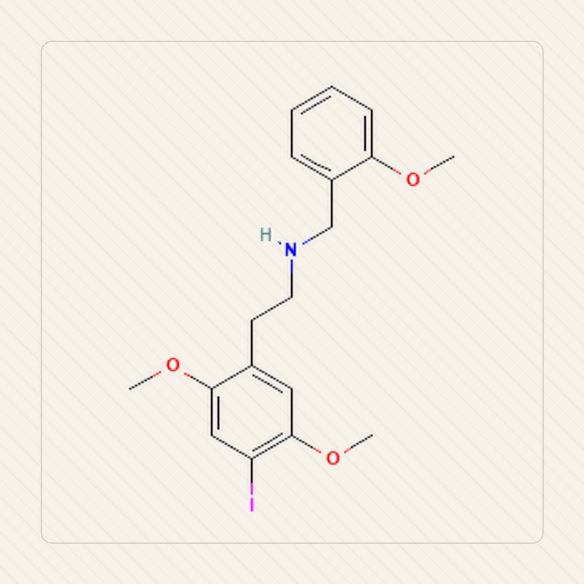 25I-NBOMe 2C-I-NBOMe，分子結構的教學圖