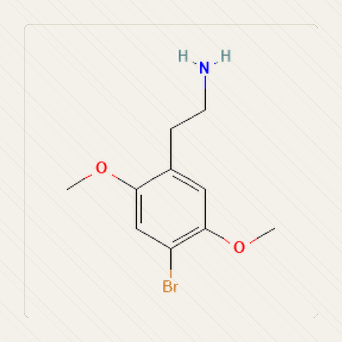 2C-B 4-bromo-2,5-dimetoksyfenetyloamina，分子結構的教學圖